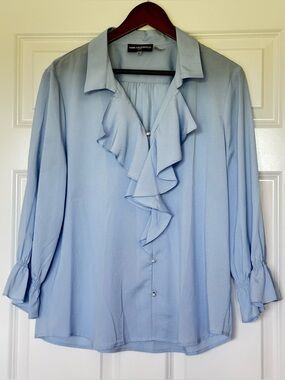 Karl Lagerfeld Light Blue Ruffle Front Women's Blouse